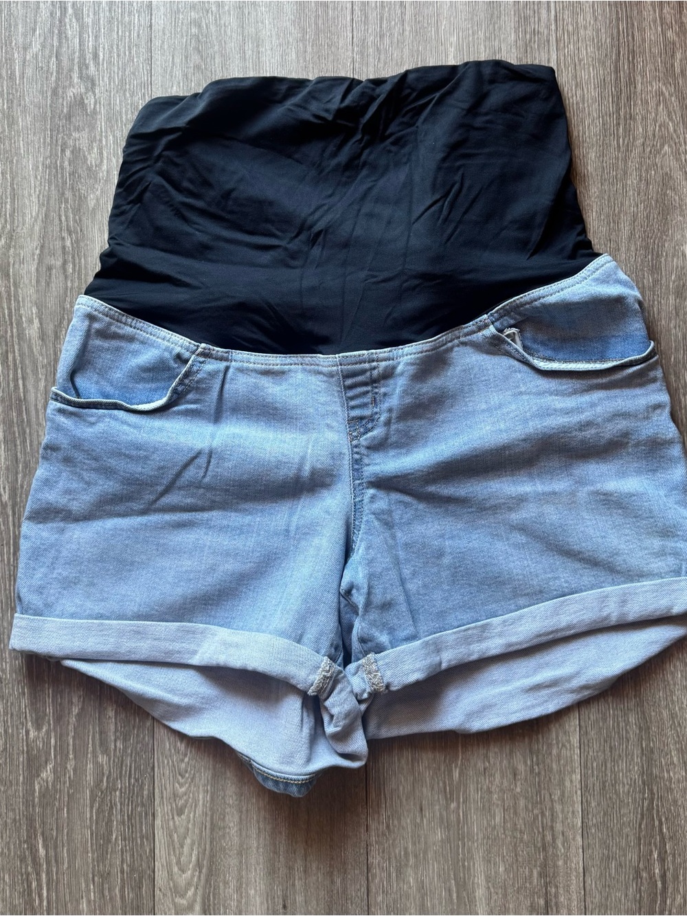 Maternity Denim Shorts with Black Stretch Waistband